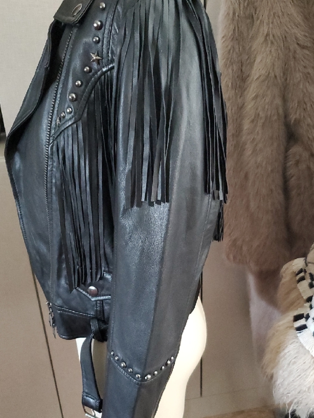 NWT Spell Teodora Black Leather Fringe Moto Jacket with Studs - Picture 5 of 15